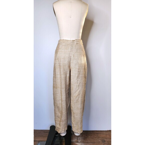 Vintage RAW SILK Beige Pants - High Waisted Pants Cigarette Ankle Trousers M - Picture 6 of 8